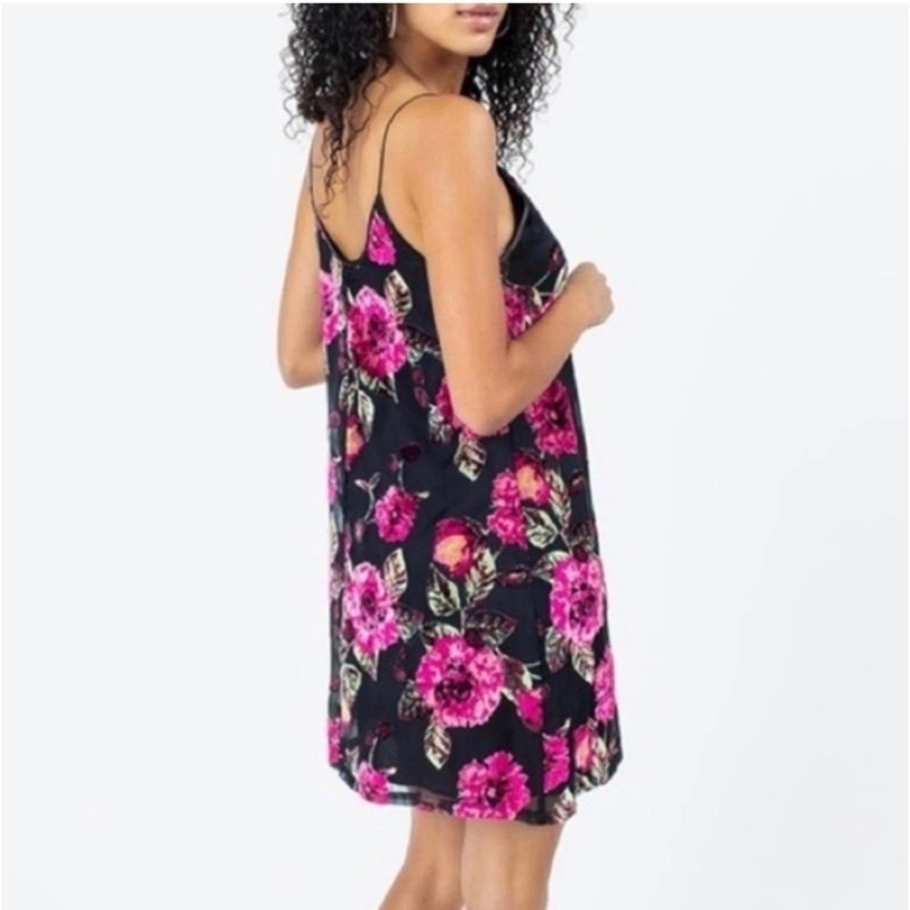 Mi Ami Francesca's Floral Velvet Burnout Mini Dress S Black Pink DMDW395IMK